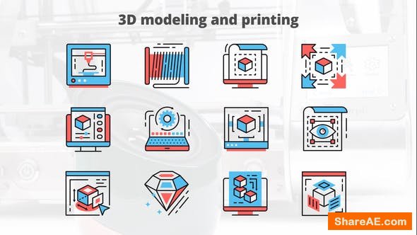 Videohive 3d Modeling And Printing – Thin Line Icons Videohive 3d Modeling And Printing – Thin Line Icons