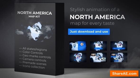 Videohive Map of North America with Countries - North America Map Kit Videohive Map of North America with Countries - North America Map Kit