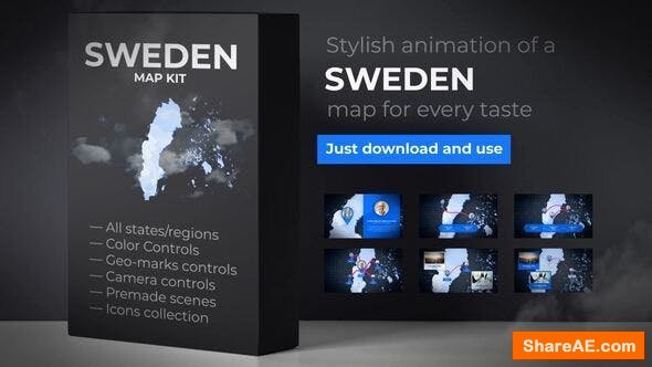 Videohive Sweden Animated Map - Kingdom of Sweden Map Kit